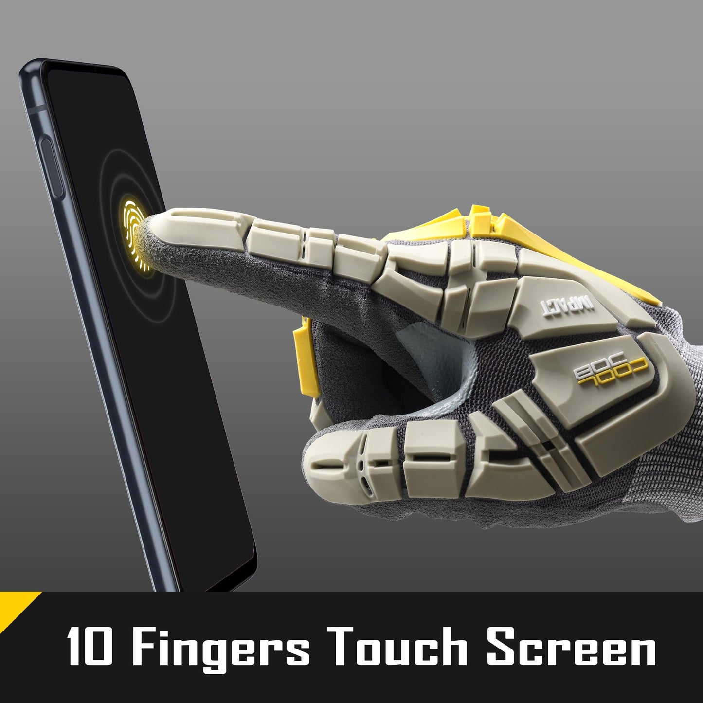 COOLJOB TPR Impact Resistant Safety Work Gloves with Sandy Nitrile Coating, 1 Pair Large, Yellow