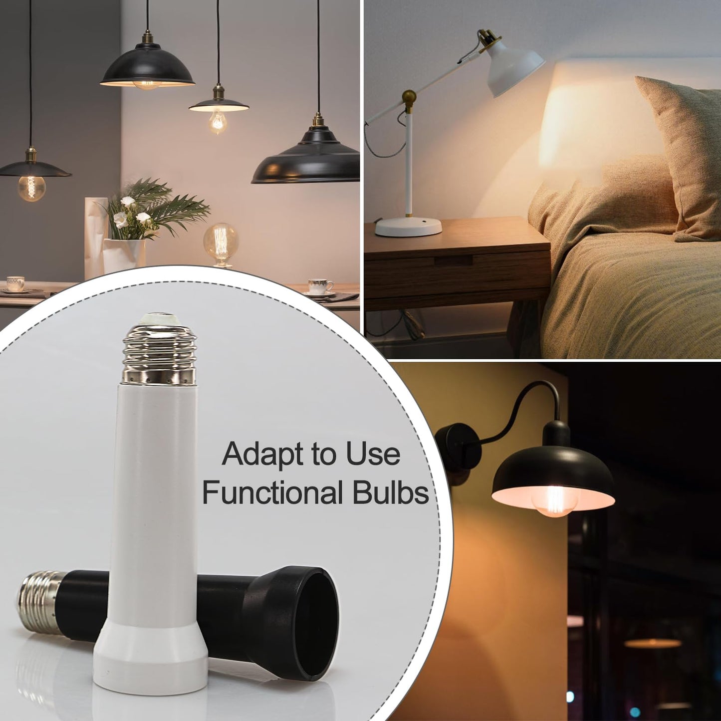 Light Socket Extender, E26/E27 Socket Extension Adapter, 5.31 inch Light Bulb Extension Socket, Light Bulb Socket Extender, Screw in Lamp Holder Adapter for Socket Fan Light(White 3Pack)