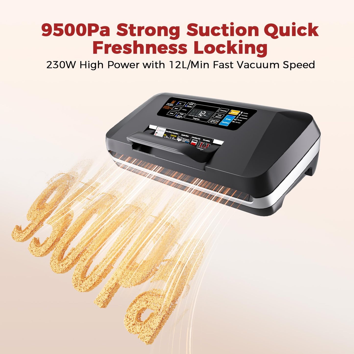 Commercial 95kPa Food Vacuum Sealer Machine | Automatic 10-in-1 Food Sealer for Sous Vide, Meal Prep & Storage | Powerful 230W Motor, Double Heat Seal, Built-in Cutter & Starter Kit