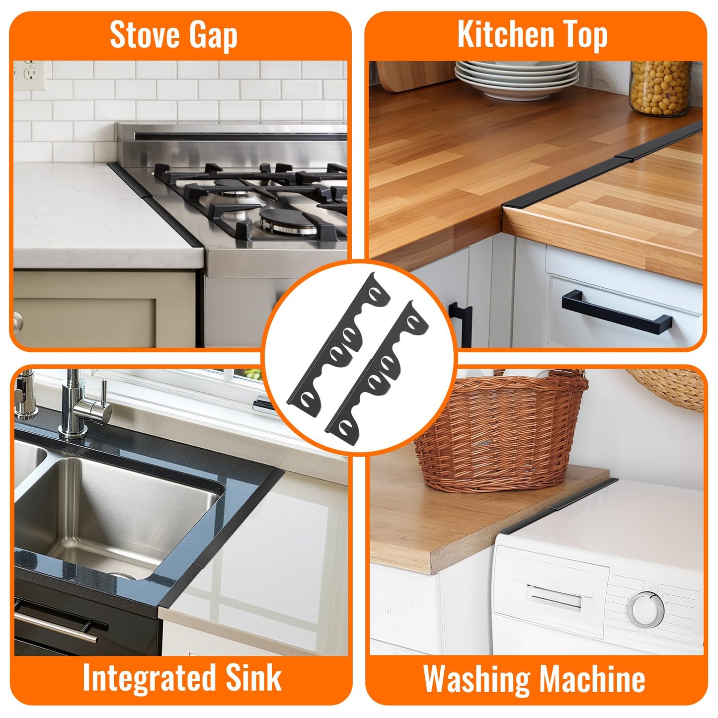 Stove Gap Covers Stainless Steel, 2 Pack Stove Gap Filler for Kitchen, Range Trim Kit for Counter Sink, Adjustable Length 13" to 28" Heat Resistant Stove Guard Between Stove & Countertop, Black