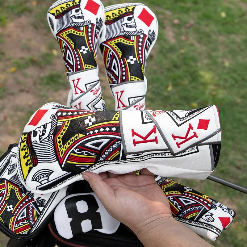 BAIRBRE Golf Club Covers - Poker Diamond King 3 Wood Head Covers Fariway Wood Headcover Leather Golf Headcover for Most Brands