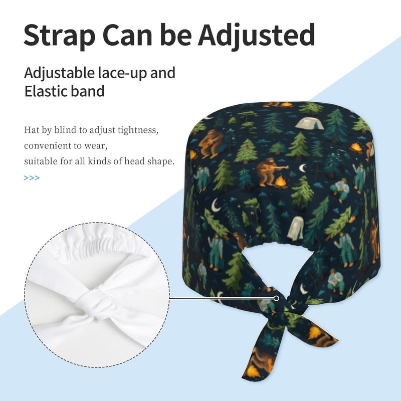 Sasquatch Camp Bonfire Working Cap Scrub Cap with Sweatband Adjustable Unisex Men Women Tie Back Hat Nurse Surgical Caps