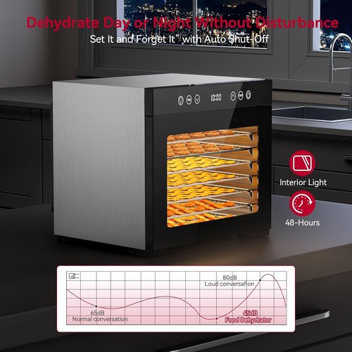 Food Dehydrator - Skiennix 650W Fruit Dryer Machine with 8 Stainless Steel Trays & Adjustable Timer