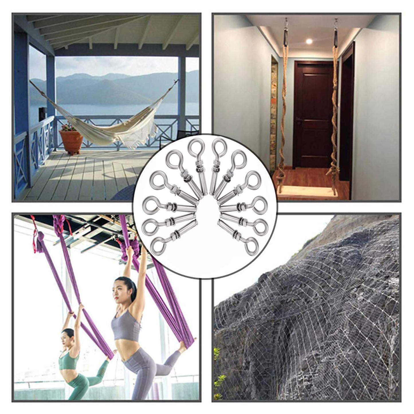 Concrete Eye Bolts 12Pcs, M6 Eyebolt Bolts Stainless Steel Concrete Anchor Eyebolt Screw Hooks, Heavy Duty Brick Anchors Eyebolts Expansion Screw Lifting Ring Bolt Fastener 1/4inch for Concrate Wall