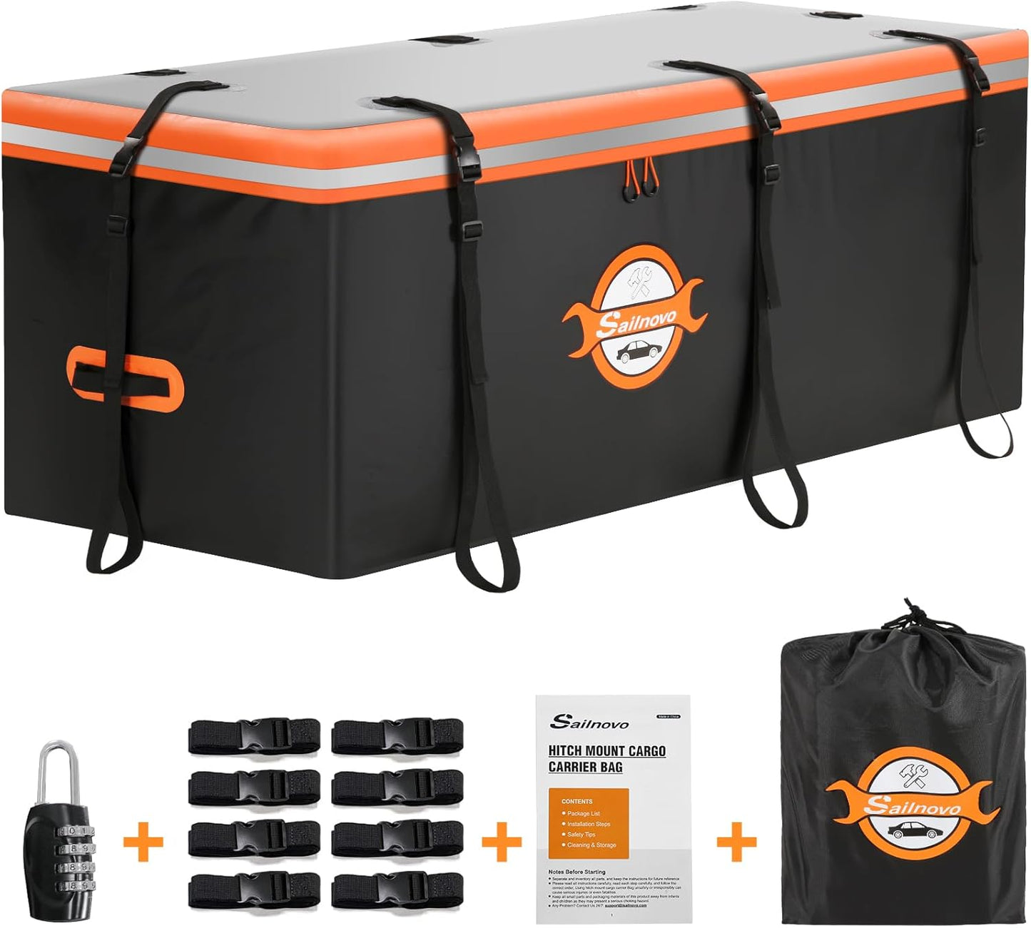 Sailnovo Waterproof Hitch Cargo Carrier Bag - 20 Cubic Feet Soft Shell Design | 8 Reinforced Straps & Lock