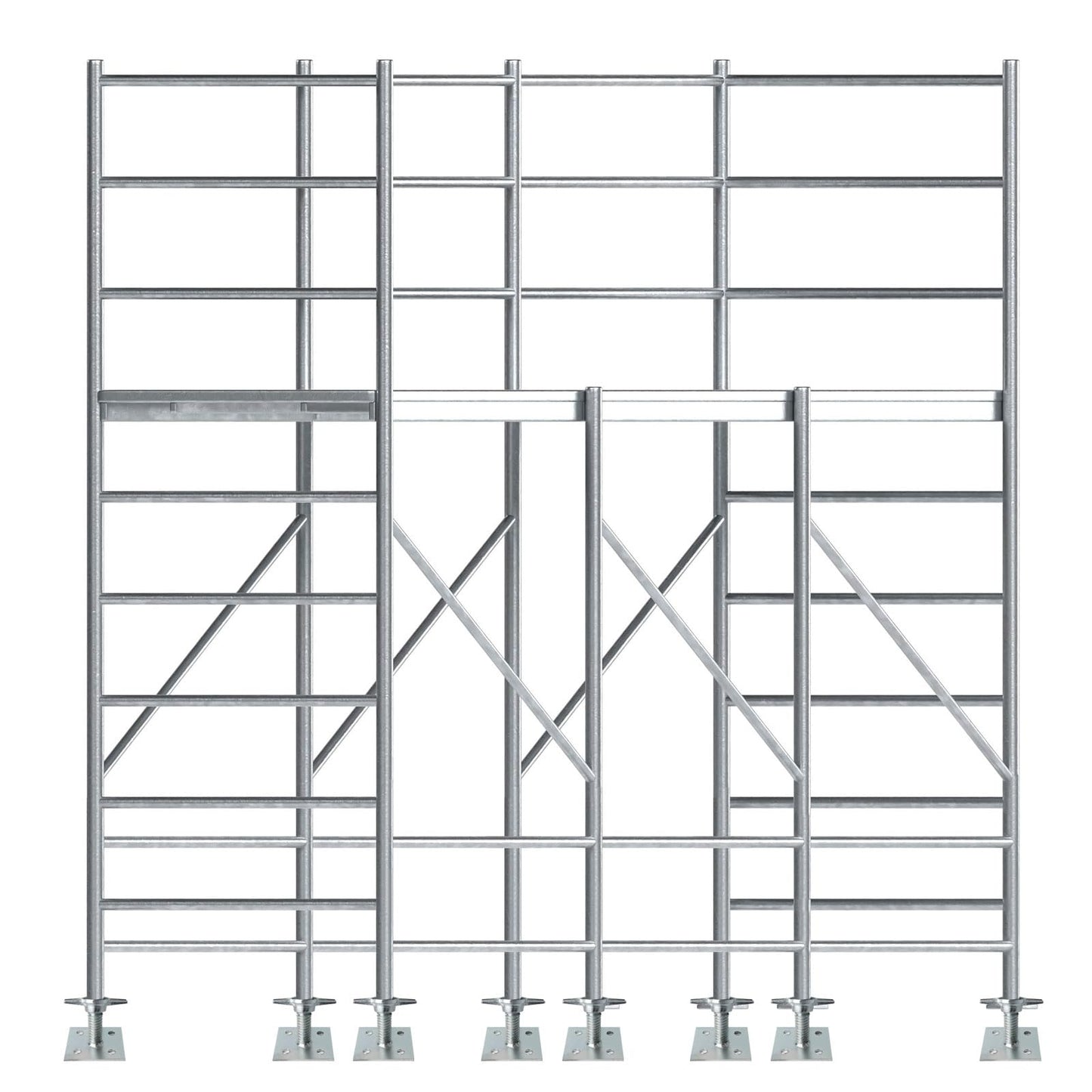 Reinforced Adjustable Leveling Jacks, 18.25" Solid Scaffolding Parts with Base Plate, 4 Pack Galvanized Silver Screw Jacks for Baker Style Scaffolding