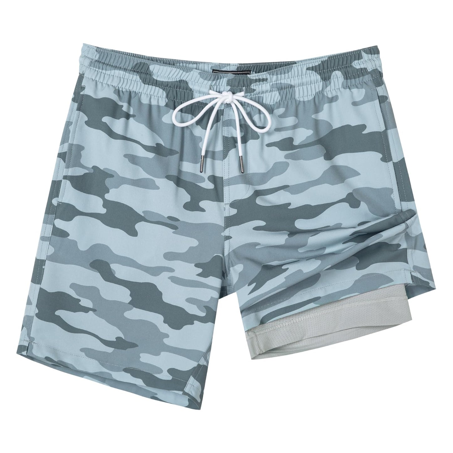 SURF CUZ Mens Swim Trunks with Compression Liner Quick Dry Swim Shorts 7" Swimming Trunks Stretch Bathing Suit 7 Inch,Grey Camouflage,XL