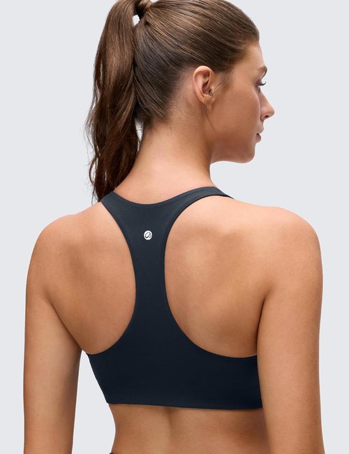 CRZ YOGA Butterluxe Sports Bra - Supportive V Neck Padded Wireless Yoga Crop Top for Women