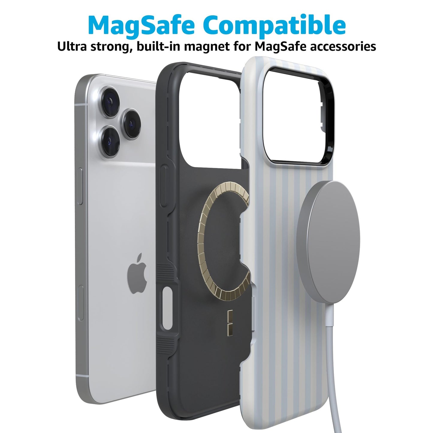 Casely iPhone 17 Pro Case | Blue Stripes | Sunday Best | Bold Protective Design | Compatible with MagSafe