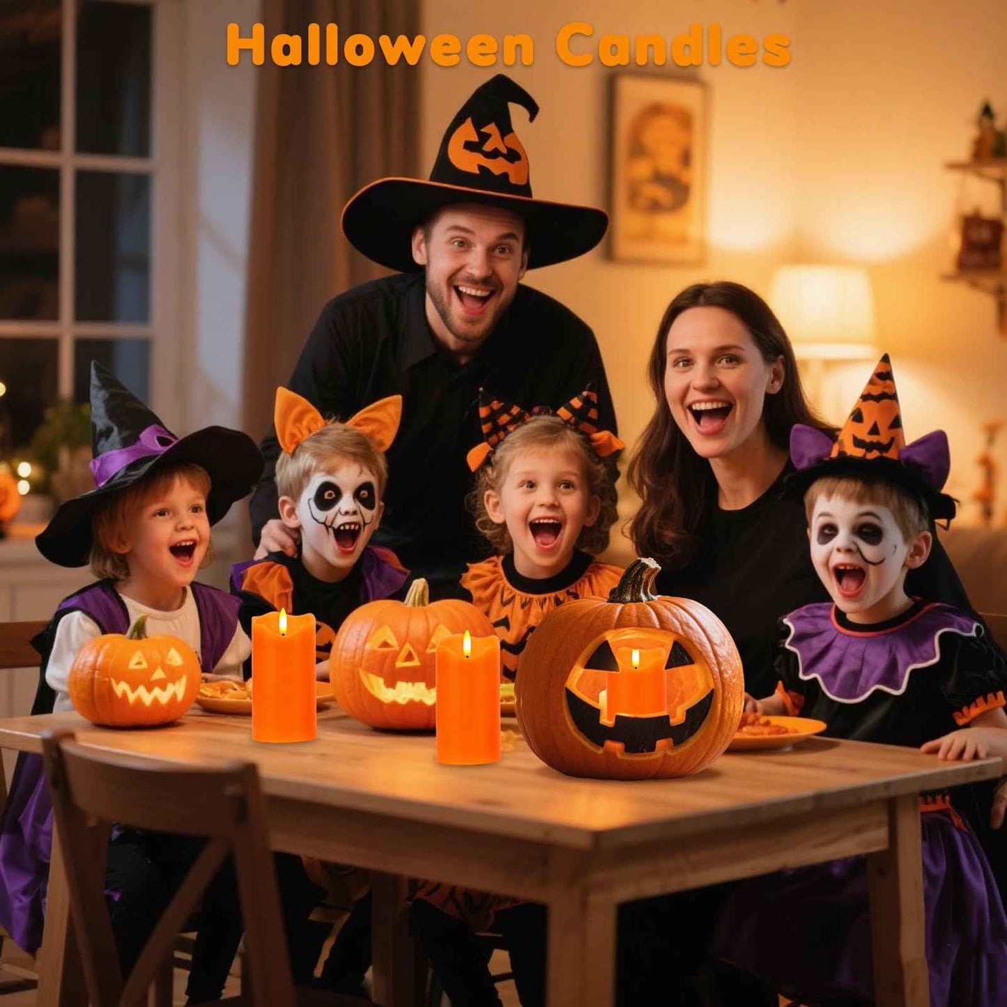 VEEKI Flameless Candles Light, Set of 2 6"x3" Flickering Fall LED Candles with Remote & Timer, Dimmable Pillar Candles Battery Operated, Orange Candles for Fall Halloween Thanksgiving Decor (Orange)