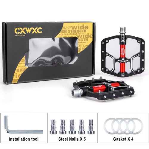 Road/Mountain Bike Pedals - 3 Bearings 9/16” Aluminum Alloy Bicycle Pedals - Mountain Bike Pedal with Removable Anti-Skid Nails