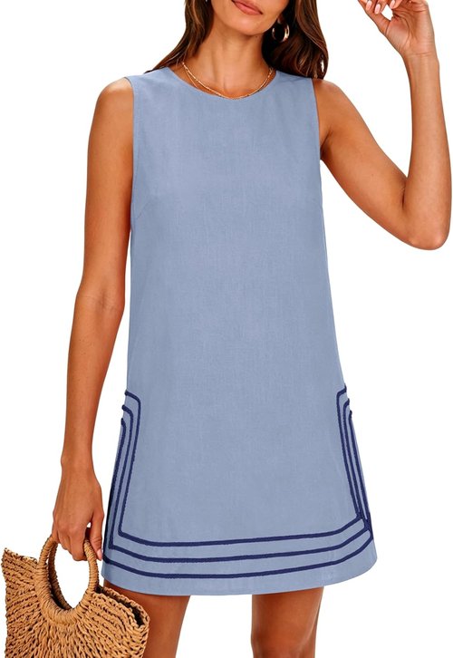 Lentta Women's Summer A-Line Mini Dress - Casual Color Block Sleeveless Sundress for Beach Vacations