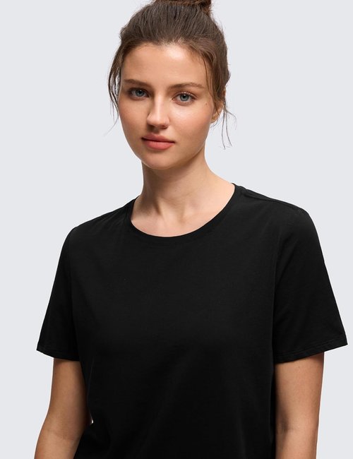 CRZ YOGA Pima Cotton Crewneck T-Shirts for Women - Soft Athletic Short Sleeve Yoga Tops