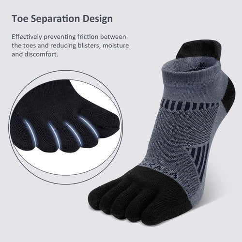 ZAKASA Toe Socks for Men Ankle: No Show Low Cut Five Finger Socks Cotton Breathable Athletic Running 4 Pairs Black 10-12