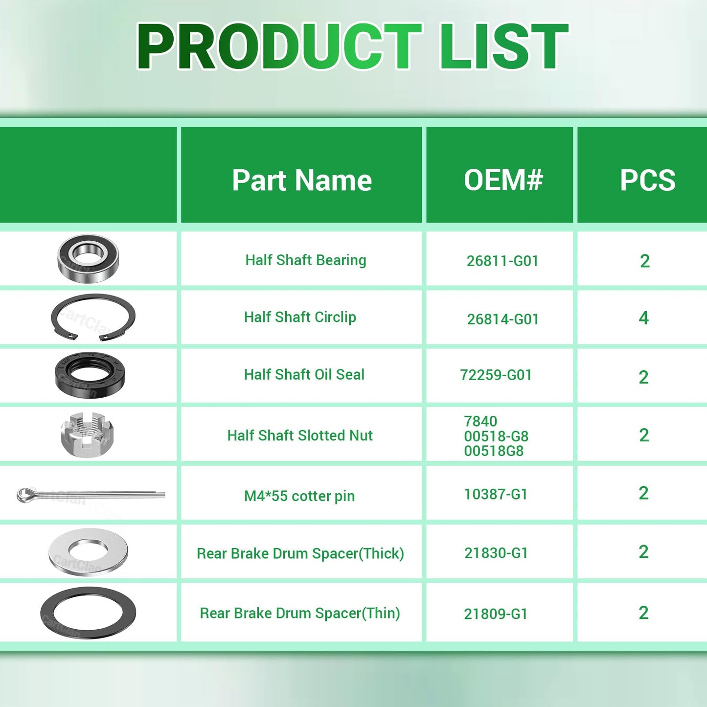 CartClan Golf Cart Rear Axle Shafts Bearings Oil Seal Circlip Kit, Suitable for 1994-2009 EZGO TXT Gas Golf Cart, Replace OEM# 26811-G01, 00518G8, 10387-G1, 26814-G01