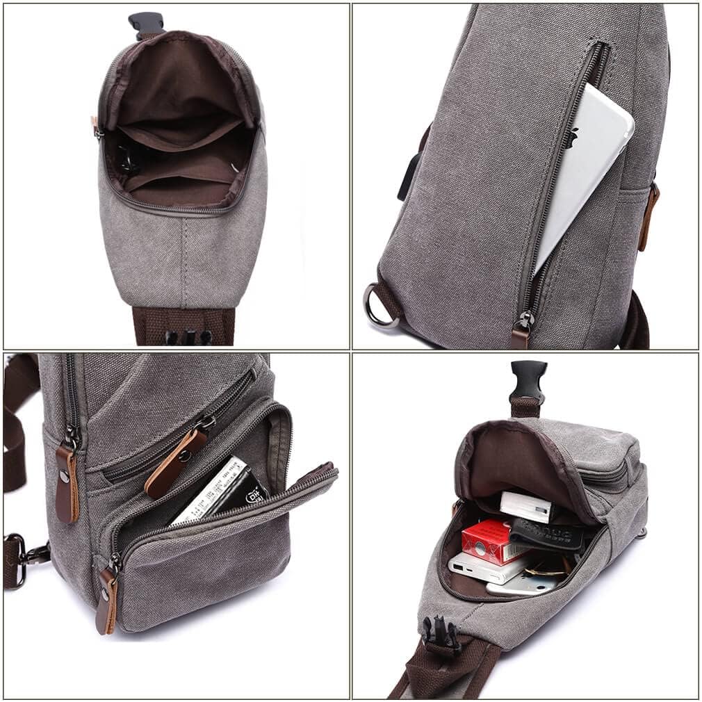 Skiennix Canvas Sling Bag - Versatile Crossbody Backpack for Outdoor Activities - Black