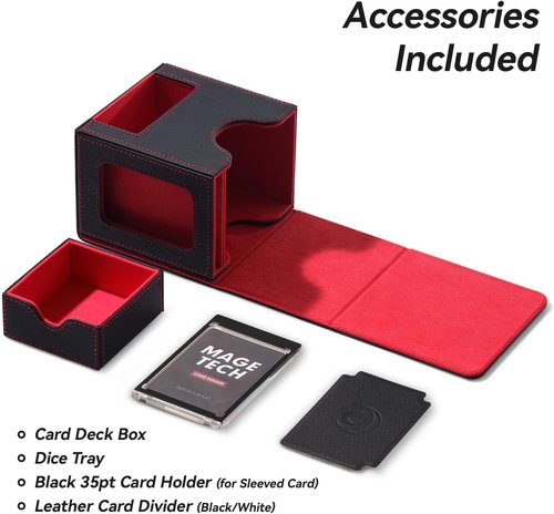Mage Tech Card Deck Box for MTG Commander - Patented Design for 100 Double-Sleeved Cards | Black/Red