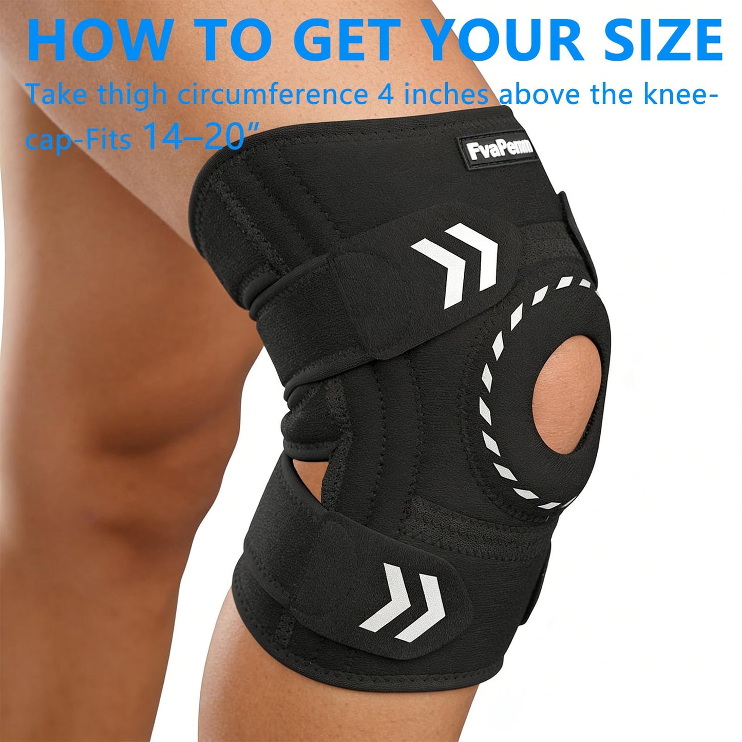 Knee Brace for Women Men-Knee Brace for Meniscus Tear-Adjustable Knee Support Brace with Side Stabilizers & Patella Gel Pads for Arthritis Pain, Knee Pain, Injury Recovery, Sports, Running, Working Out, Black
