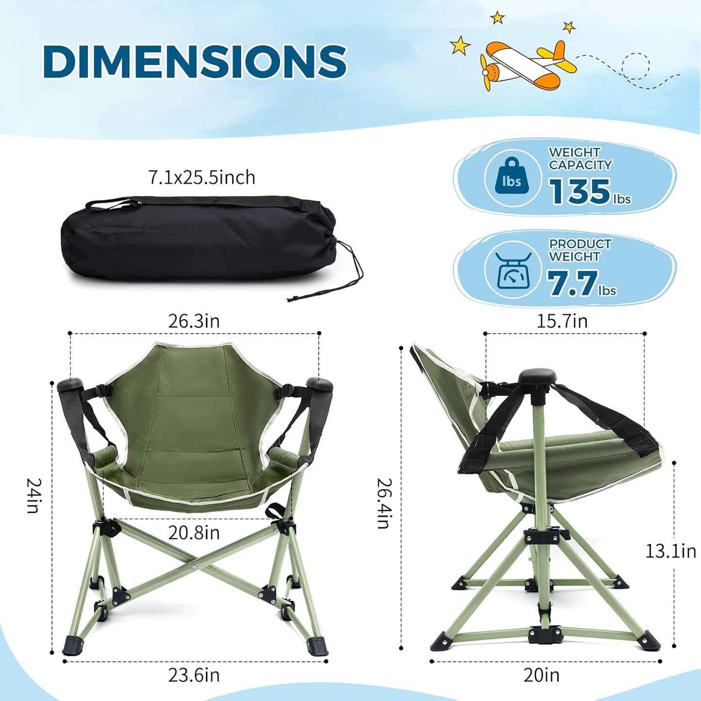 Skiennix Kids Hammock Chair - Adjustable Portable Folding Chair for Camping & Travel | Green, Supports 135 LBS