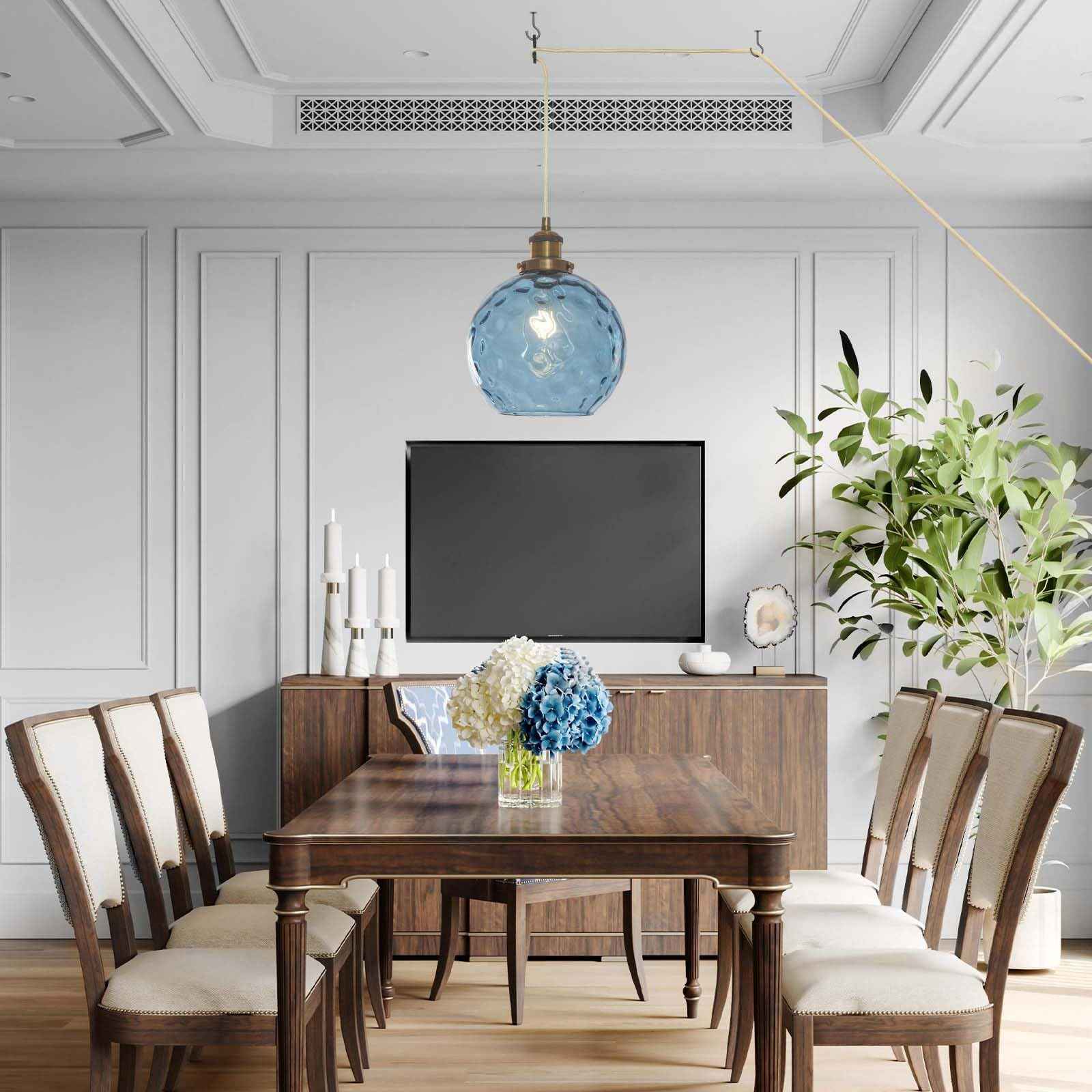 Bedoxin Plug in Pendant Light, Handblown Glass Pendant Light with Dimmable Switch Hanging Lights with Plug in Cord 15ft, Hanging Lamp Plug in for Dining Living Room Kitchen Island Bedroom