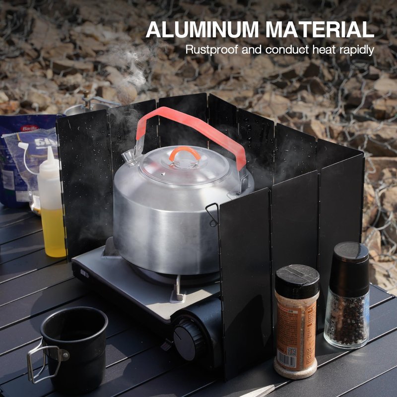 REDCAMP 9.5" High Folding Outdoor Stove Windscreen, 16 Plates Aluminum Camping Stove Windshield with Carrying bag, Lightweight Butane Burner Windshield, Black
