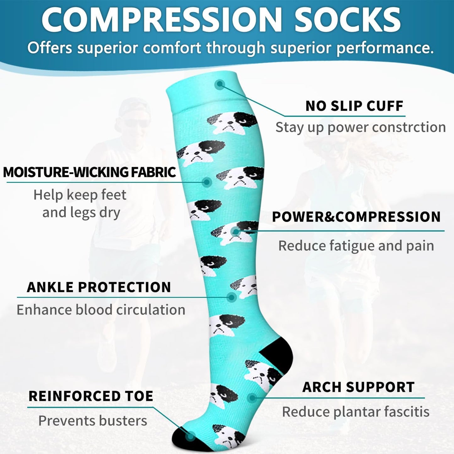 Bluemaple Copper Compression Socks - 6 Pack for Enhanced Circulation | Ideal for Medical, Running, and Athletic Use