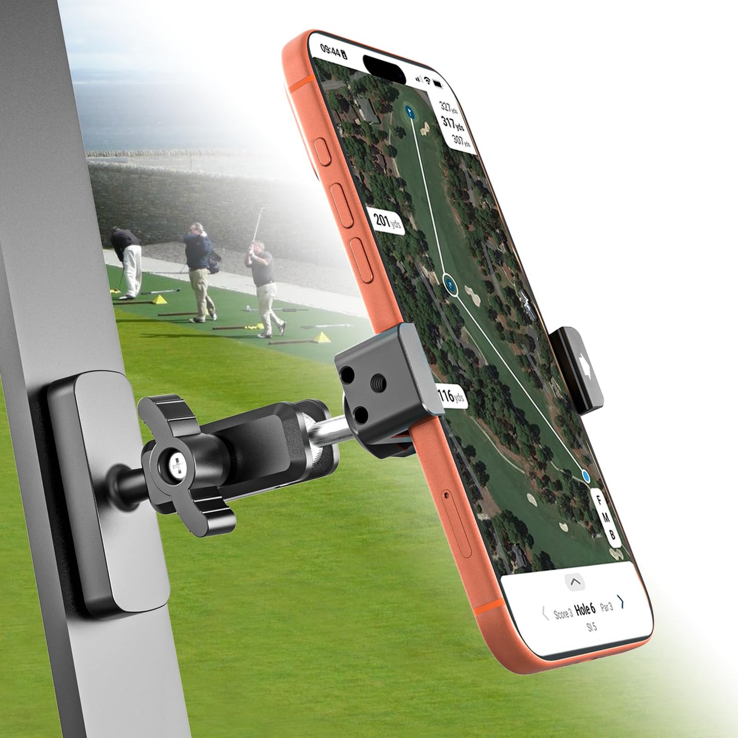 Charchendo Heavy Duty Magnetic Phone Mount for Golf Cart - 360° Adjustable Arm, Secure Attachment to Metal Frame, Universal Fit for All Smartphones, Includes Adhesive Metal Plate