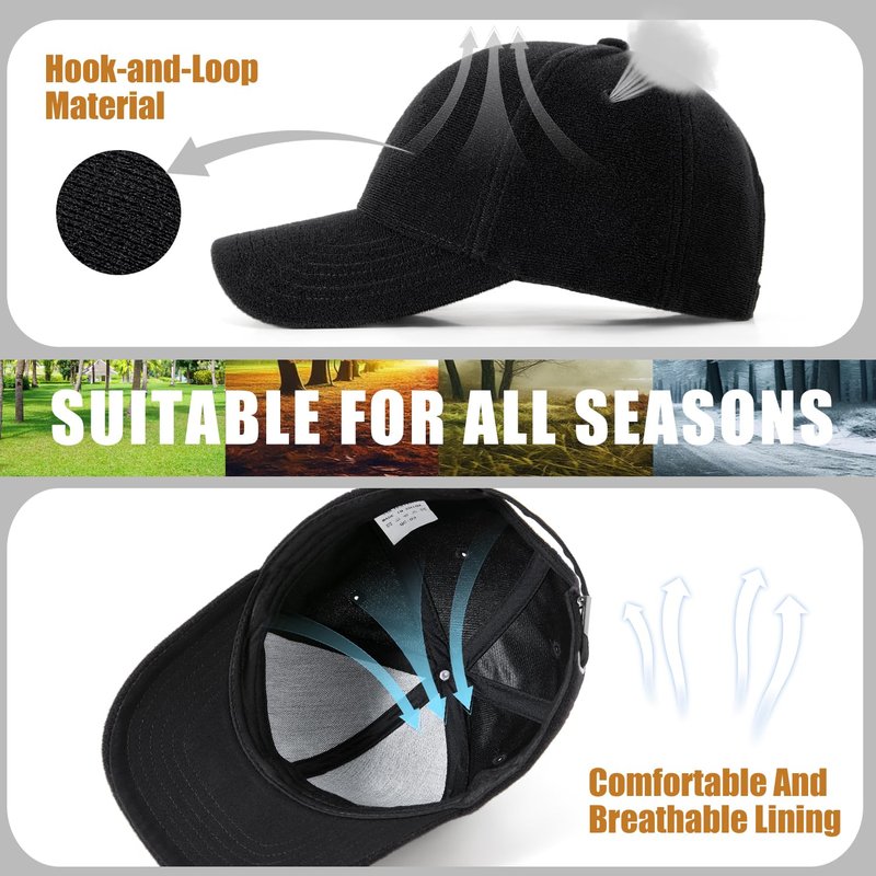 Classic Black Baseball Caps for Men Women Golf Dad Hat Patches Plain Cap Full Surface Hook-and-Loop Adjustable Trucker Hat Patch Hats for Mens Baseball Hats Running Outdoor Activities All Seasons