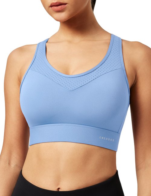 Ewedoos Sports Bras for Women High Support High Impact Sports Bras for Women Large Bust Push up Racerback Workout Running Bra Aqua Blue