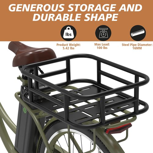 Bike Basket Rear, Bicycle Basket with Liner,Waterproof Cover,Cargo Net, Large Bike Back Baskets, Heavy Duty Rear Bicycle Baskets for Most Bikes and E-Bike (Pipe Bike Basket Rear) (16.5"X12.6"X6")