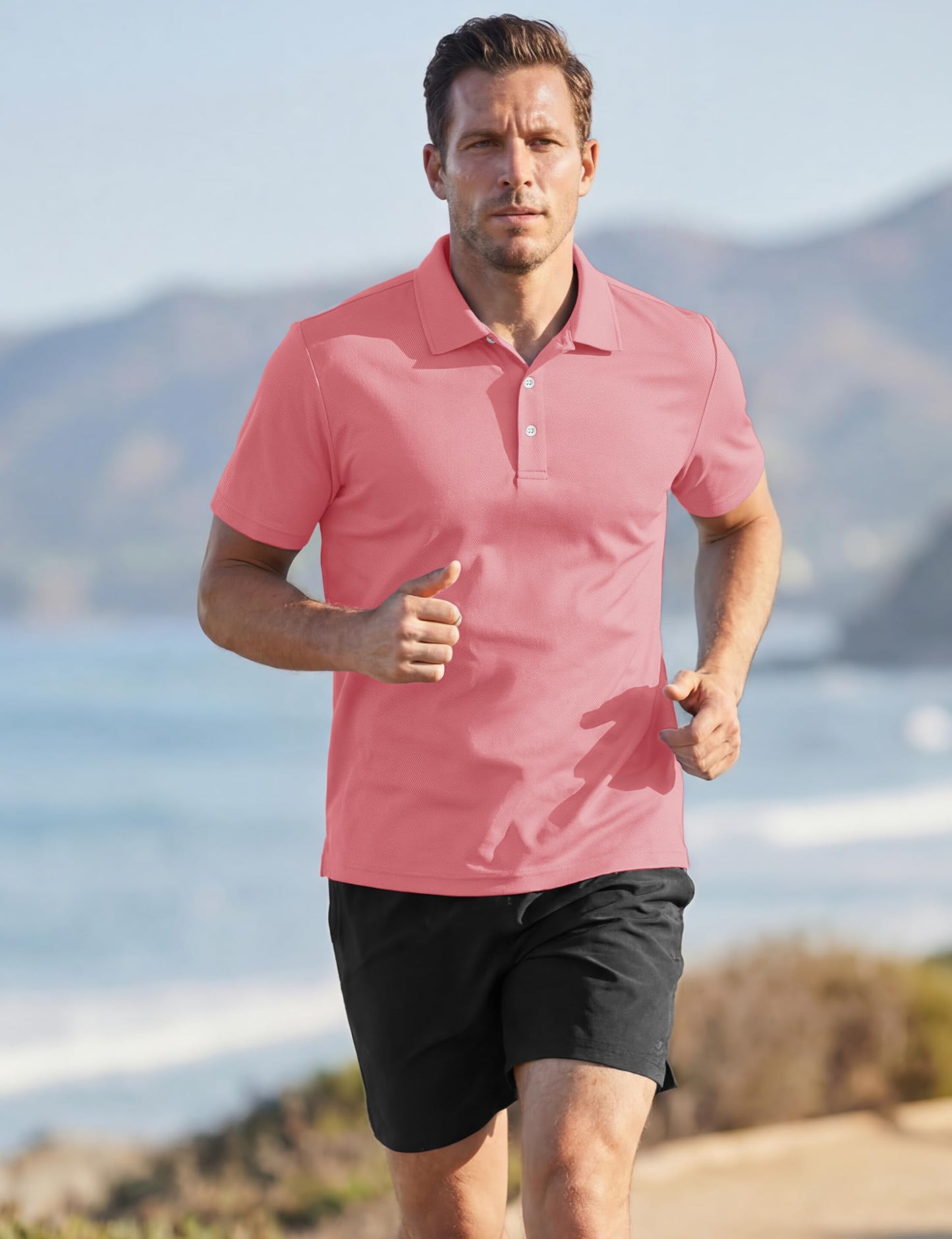 TACVASEN Mens Golf Shirt Dry Fit Mens Polo Shirts Short Sleeve Performance Golf Polos for Men with Collar Work Shirts Dark Pink, 3XL