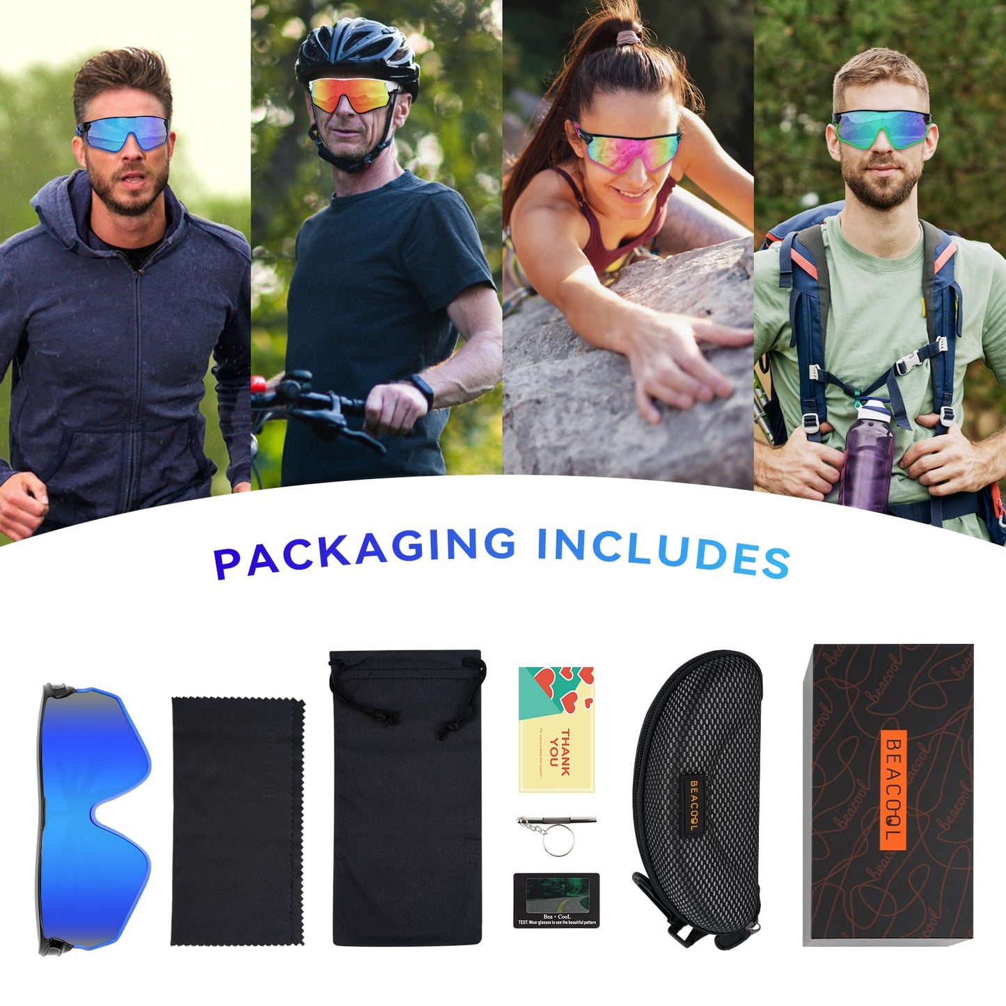 BEACOOL Polarized Sports Sunglasses for Men Women Running Baseball Cycling Driving Fishing Golf Motorcycle UV400 Sun Glasses (Full Frame, GlossyBlack Blue)