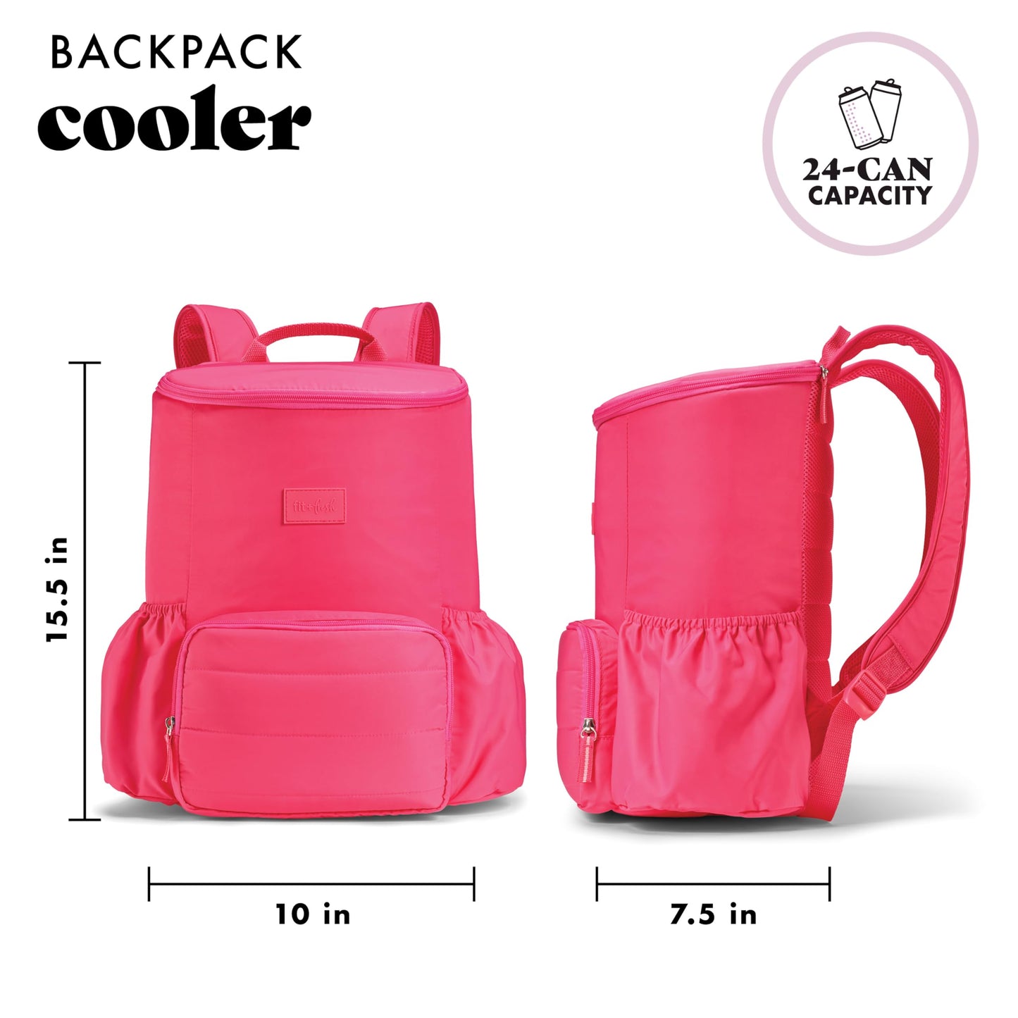 Fit & Fresh Insulated Backpack Soft Cooler – Leak-Resistant, Beach & Travel Bag for Women, 24 Can Capacity Picnic & Cooler Bag, Hot Pink