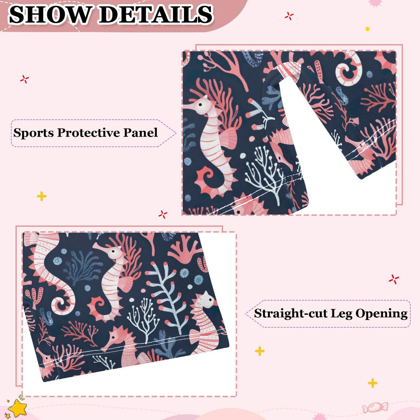 Gymnastics Leotards for Girls Pink Seahorse Pattern Dance Unitards with Shorts Tumbling Active Biketards Outfits for Toddler Kids 2-3 T
