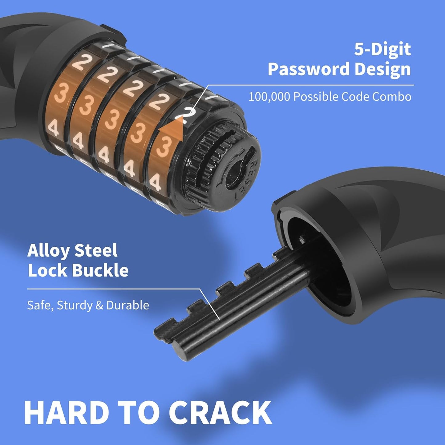 Topcrown Bike Chain Lock - 3.2Ft Heavy-Duty Anti-Theft Security | 5-Digit Keyless Combination Lock (Black)