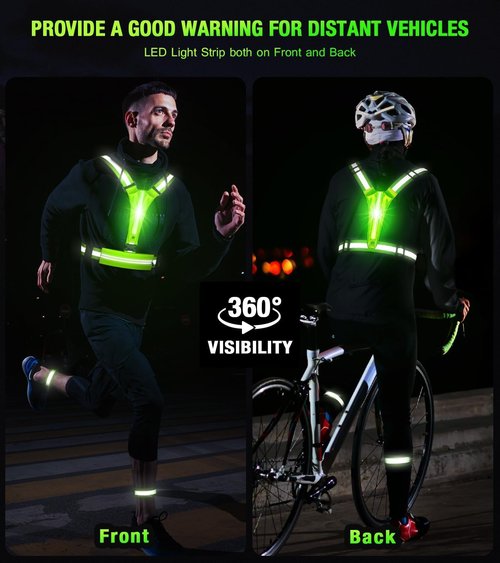 iOCSmart LED High Visibility Reflective Vest, Adjustable Hi Vis Sports Gear Safety Vest with Waterproof Phone Storage Bag Key Case for Walking the Dog, Running, Cycling, Motorcycle