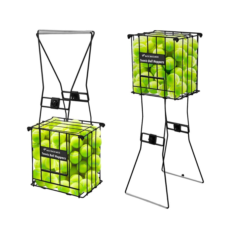 NEESEEYEE Tennis Ball Hopper Collector Tennis Ball Retriever Basket Pick up Hopper Carrier Holder Holds 80 Tennis Balls