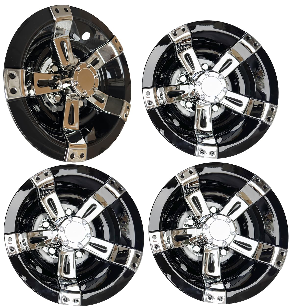Dr.Acces Golf Cart 10" Wheel Covers Hub Caps W/Chrome Spokes for EZGO Cub Car Yamaha Golf Cart Set of 4pcs