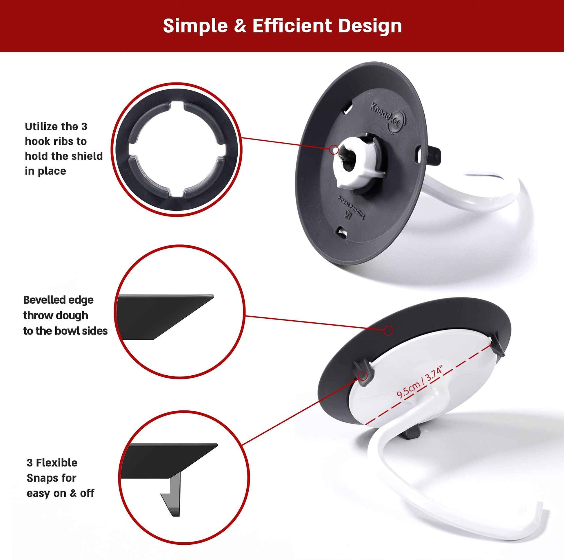 KneadAce Dough Hook Shield For Kitchen Aid - Prevents Your Dough from Climbing Up and Clogging Up Your Mixer – Mess Free Mixer Accessory Compatible With Most KitchenAid C Shape Dough Hooks (Red)