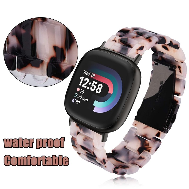 Resin Band Compatible with Fitbit Versa 4/Versa 3 Bands For Women Lightweight Bracelet Wristband Replacement For Fitbit Sense 2/Sense (Tortoise Stone Flower/Black)