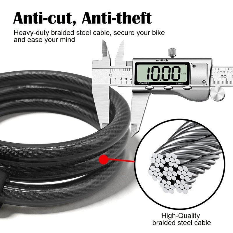 NDakter Bike Lock, 4/5.6 Feet Bicycle Cable, High Security 5 Digit Resettable Combination Coiling Bicycle Lock, Heavy Duty Anti Theft Cable with Mounting Bracket, 1/2 Inch Diameter (5.6FT,Blue-12mm)