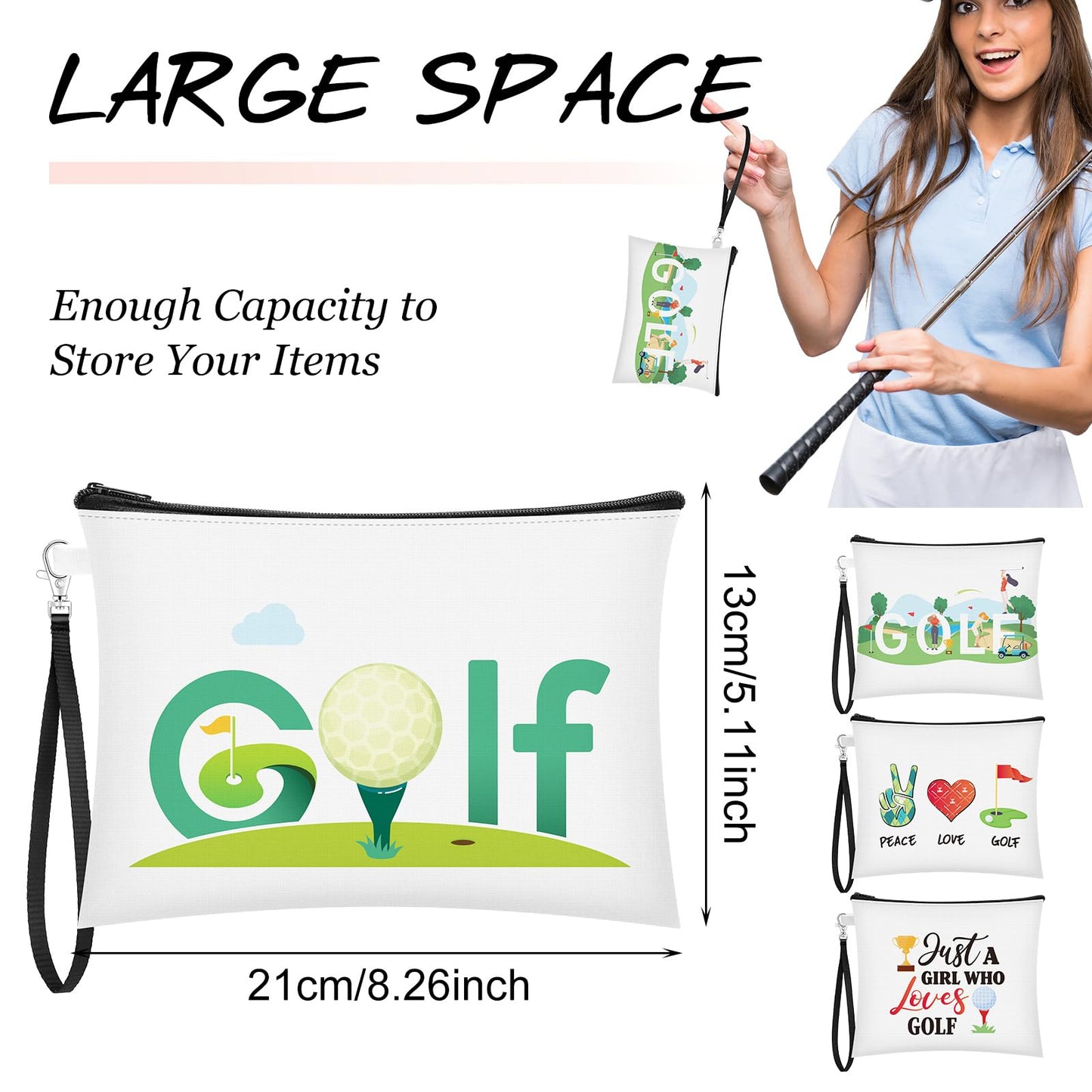 Kacctyen 4 Pcs Golf Gifts for Women Golfer Cosmetic Makeup Bags Golf Player Gifts Inspirational Golfing Pouch Zipper Travel Bag Portable Wristlet Wallet Accessories for Golfing Lover Player, 4 Styles