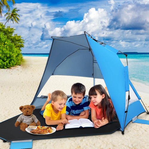 EAGLE PEAK Beach Tent - Instant Pop-Up Canopy with Windows | UPF50+ UV Protection for 3-4 People - Light Blue