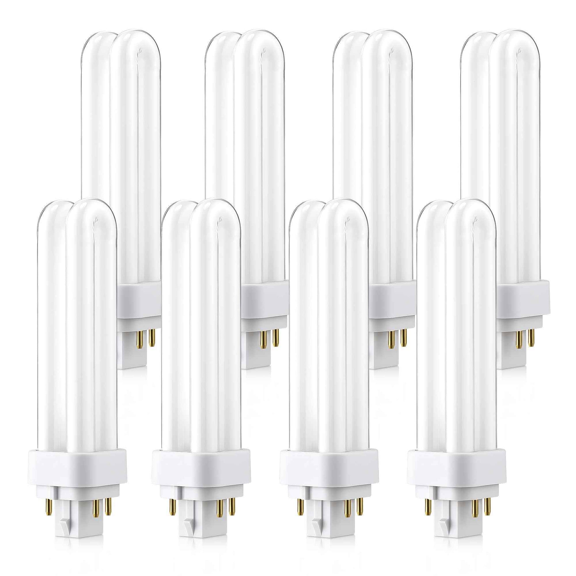 Saillong 8 Pack PLC-13W 4 Pin G24q-1, 4100K White Dimmable Compact Fluorescent Light Bulb, Double Tube, Compatible with Sylvania 20667, GE 97597