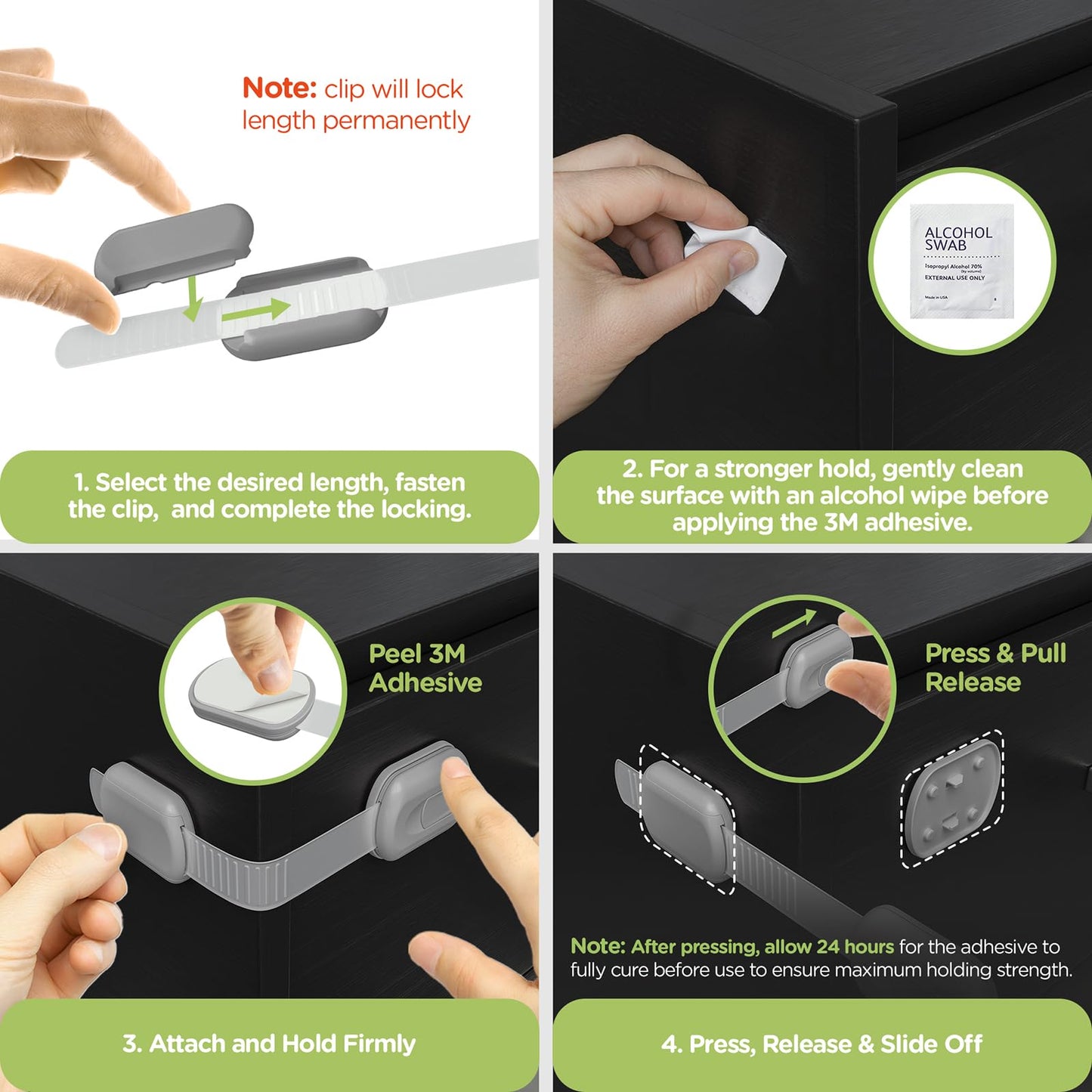 Baby Proofing Child Safety Locks (8 Pack) by Skyla Homes - The Safest, Quickest and Easiest 3M Adhesive Cabinet Latches, No Screws & Magnets, Multi-Purpose for Furniture, Kitchen, Ovens, Toilet Seats