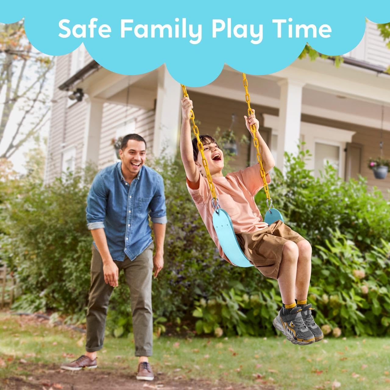 TURFEE Outdoor Swing Set Replacement Kit - Heavy Duty Chains & 1 Seat - Kids' Playground Accessory (Blue)