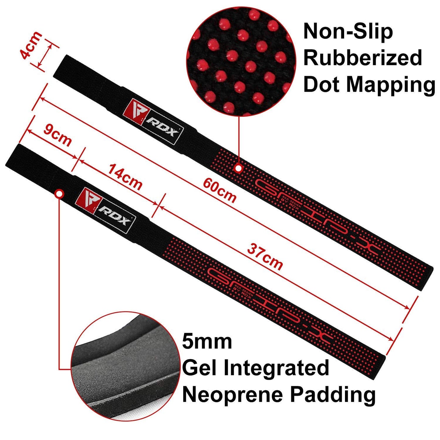 RDX Lifting Straps for Weightlifting –100% Cotton Heavy Duty Gym Wrist Strap with 5MM Neoprene Padding, 60CM Anti-Slip Hand Grip Wraps for Deadlifts Powerlifting Workouts Strength Training, Men Women