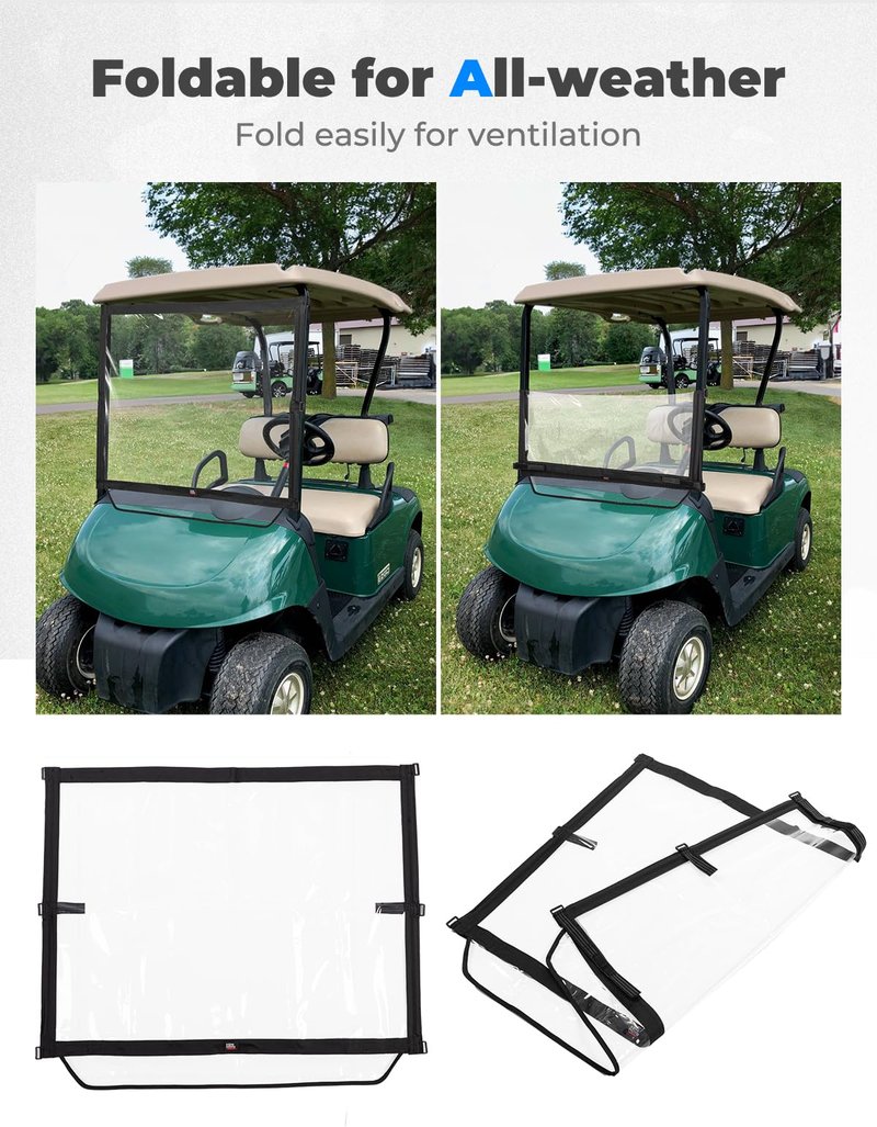 KEMIMOTO Foldable Golf Cart Windshield Compatible with EZGO RXV, Portable Lightweight PVC Replacement Front Windshield (Black)
