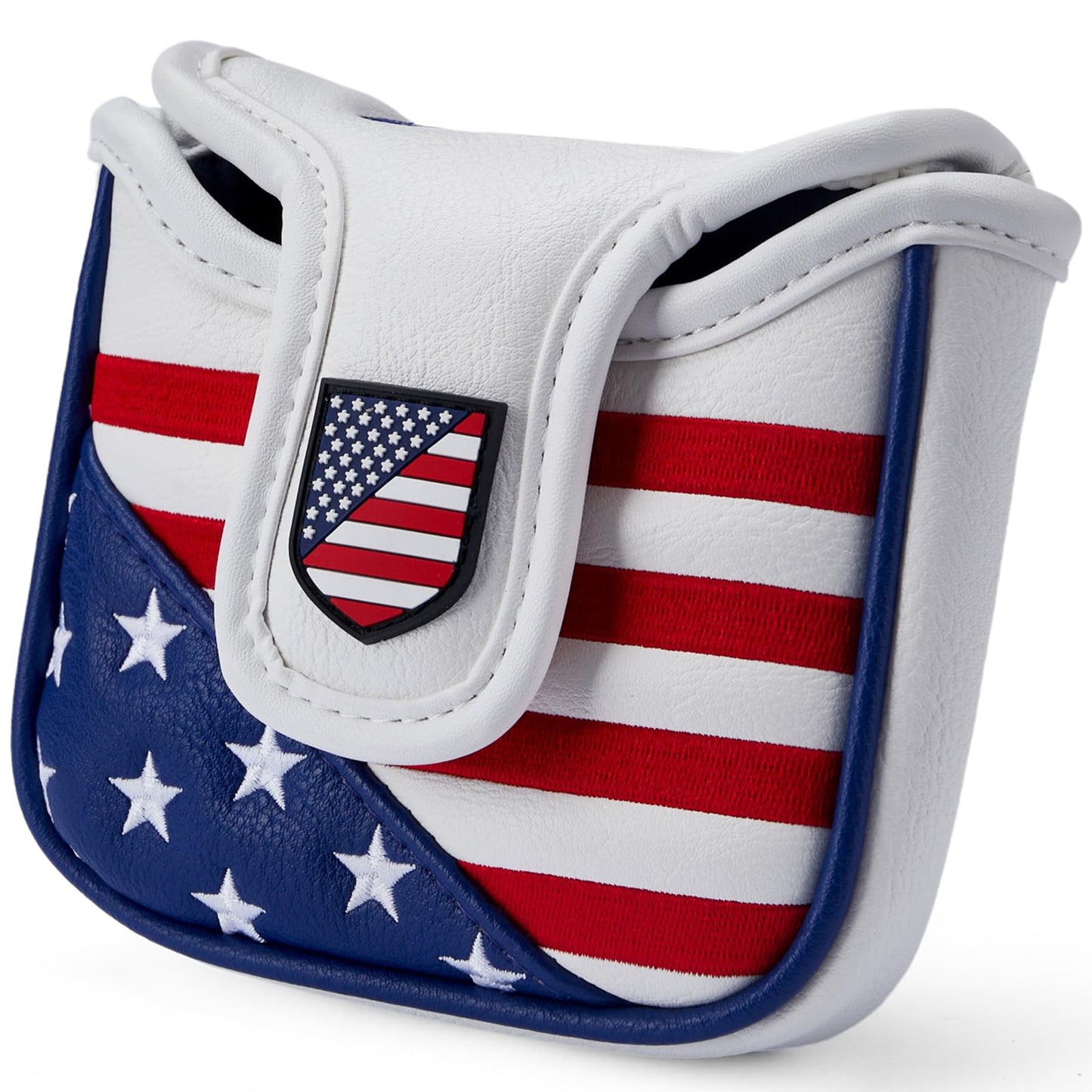 Gbourly Golf Club Square USA Mallet Putter Cover Magnetic Closure Heel Shafted PU Leather Stars and Stripes Flag Putters Headcover