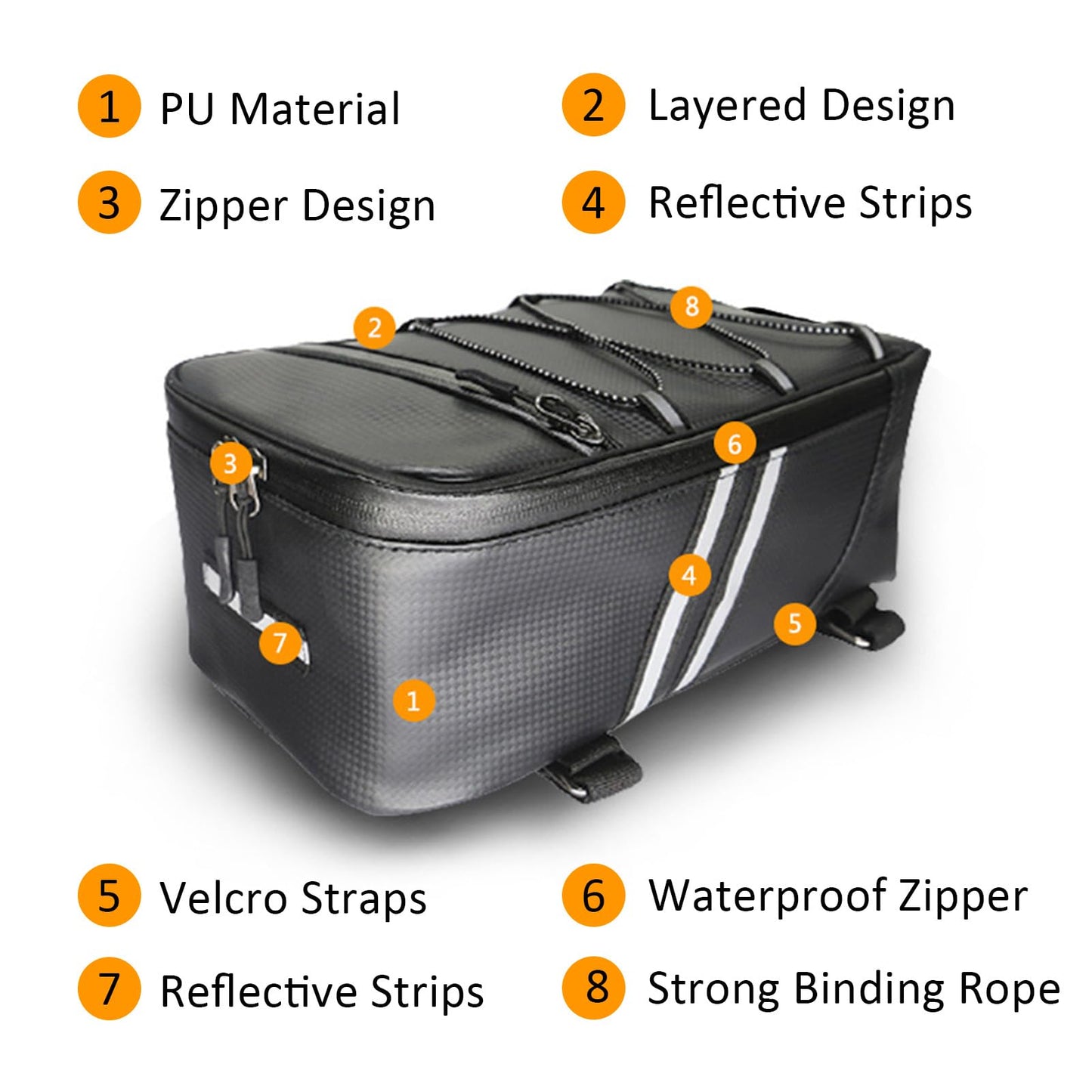Brrnoo Bike Rack Rear Carrier Bag with Reflective Straps, 9L PU Leather Storage Trunk Bag, Bike Pannier Bike Saddle Bags for Cycling, Mountain Bike and Luggage
